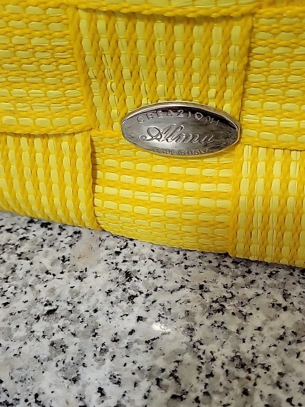Yellow Woven Bag Lucite Handles Zippered Top Vintage Italian Alma Creazioni - Picture 2 of 16